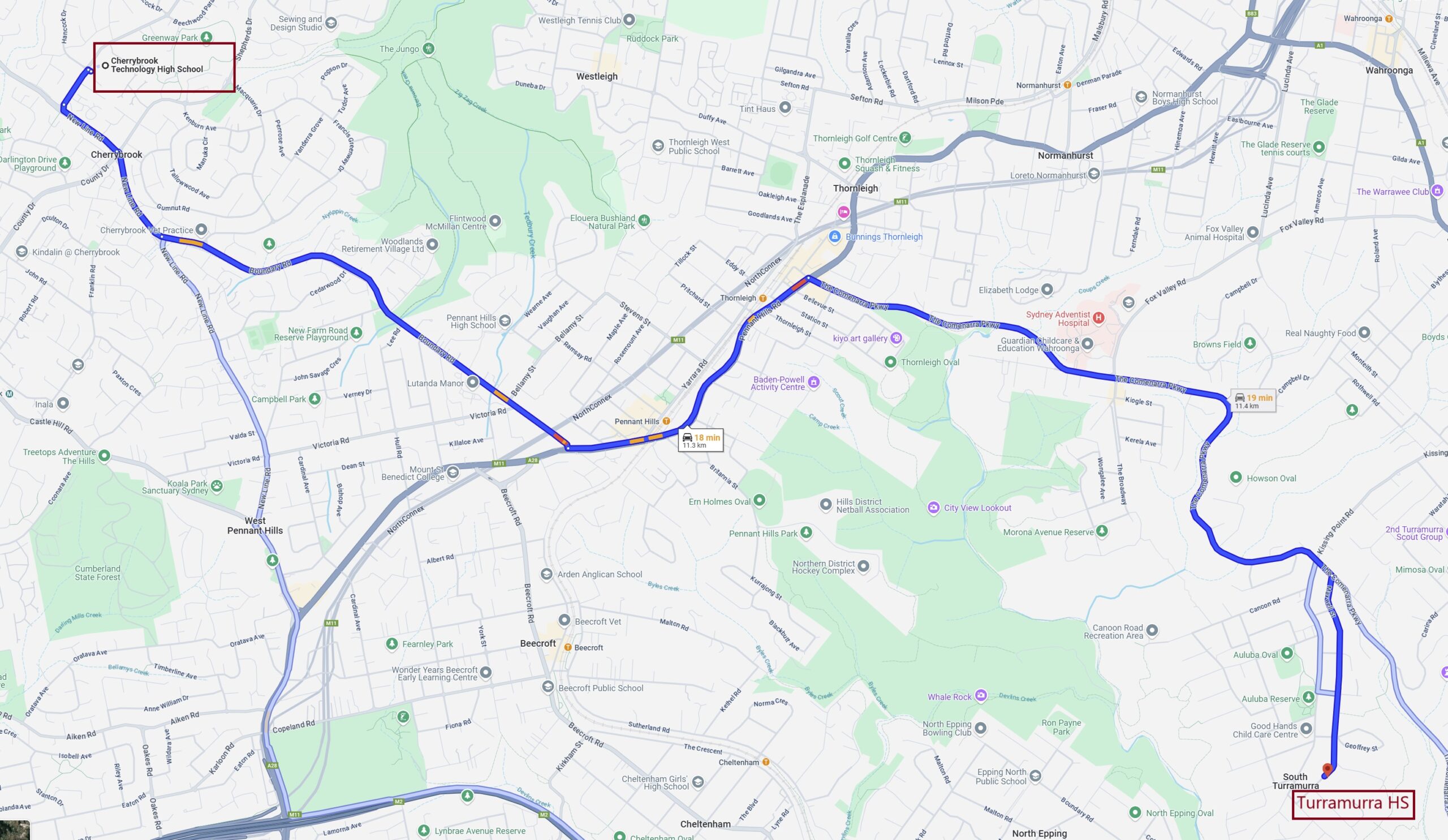 Charter - Cherrybrook Tech HS to Turramurra HS and St Ivy HS - Cherrybrook Tech HS to Turramurra HS